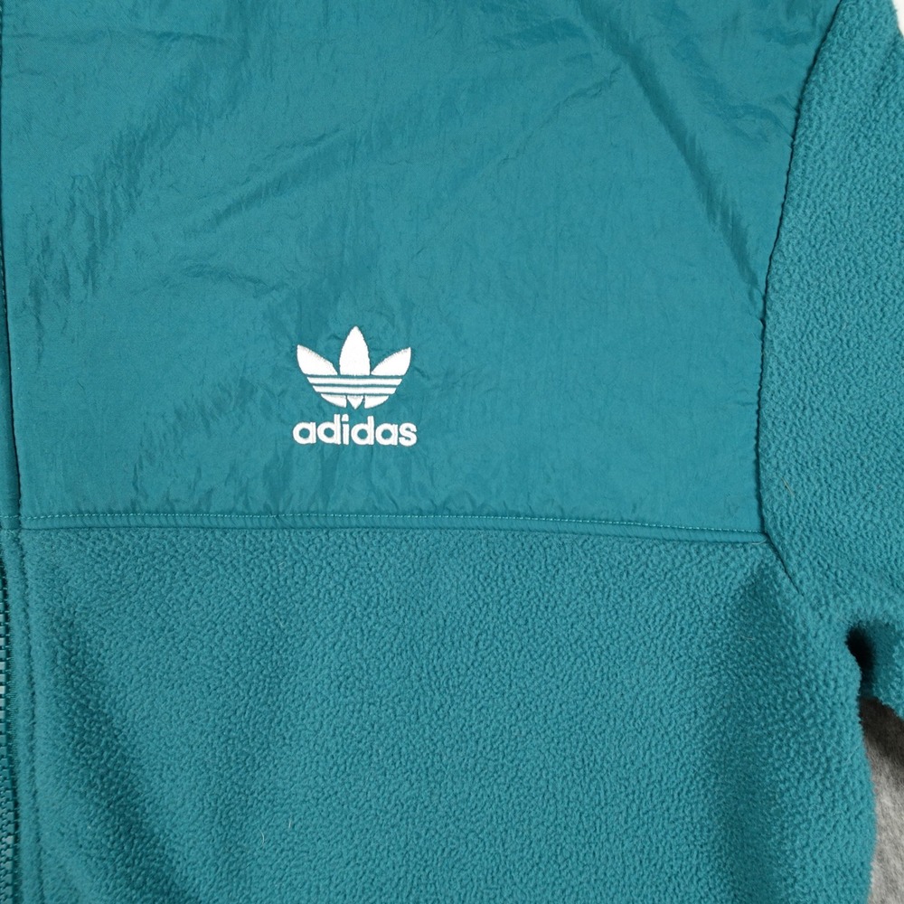 Adidas Hoodie Mens Small Teal 3 Stripes Teddy Fleece Hoodie Full Zip Turquois - Picture 2 of 10